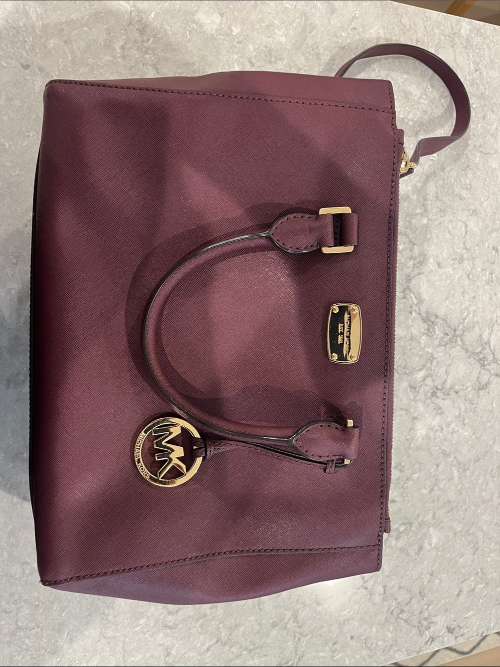 Michael Kors Merlot Saffiano Leather Satchel with Gold Hardware